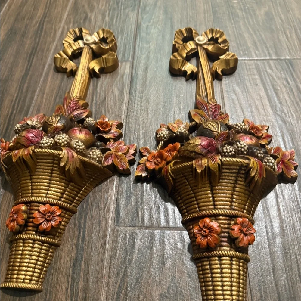 Gold and Orange Decorative Wall Hooks with Floral Design vintage burwood wall de